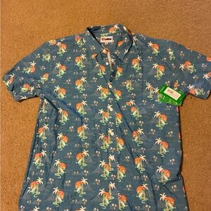 Blue Tropical Print Men's Shirt